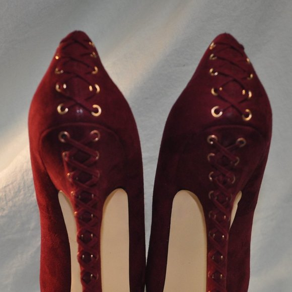 shoemint	lydia sz 7 red corset back ultra suede platform heels (8GW) - Picture 4 of 15